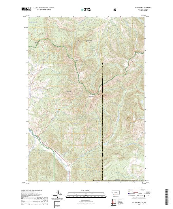 US Topo 7.5-minute map for Big Horn Peak MTWY Online Sale