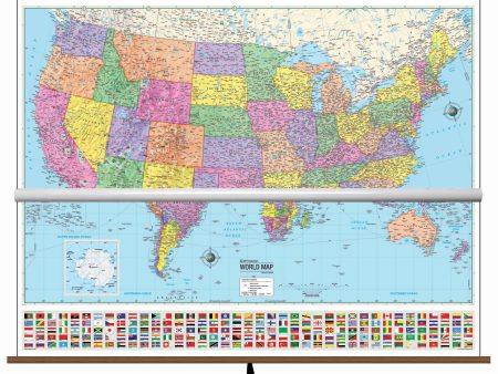 US & World Political - Advanced Classroom - 2 Map Combo Spring Roller Pulldown Set Online Sale