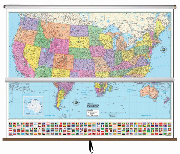 US & World Political - Advanced Classroom - 2 Map Combo Spring Roller Pulldown Set Online Sale