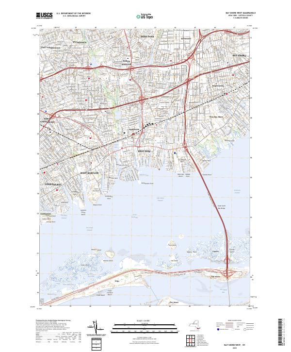 US Topo 7.5-minute map for Bay Shore West NY Hot on Sale