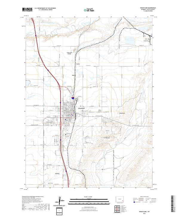 USGS US Topo 7.5-minute map for Wheatland WY 2021 on Sale