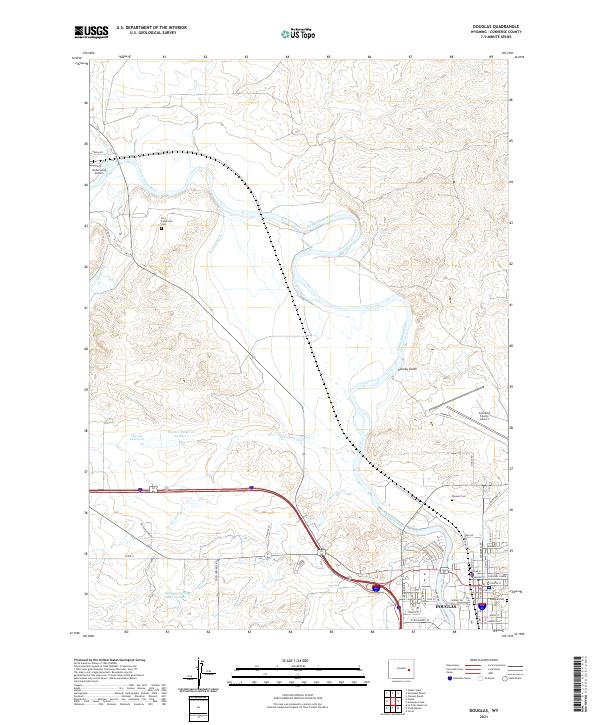 USGS US Topo 7.5-minute map for Douglas WY 2021 Online Sale