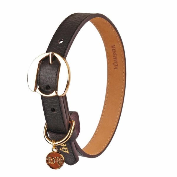 Moshiqa Hachiko Leather Dog Collar (Brown) on Sale