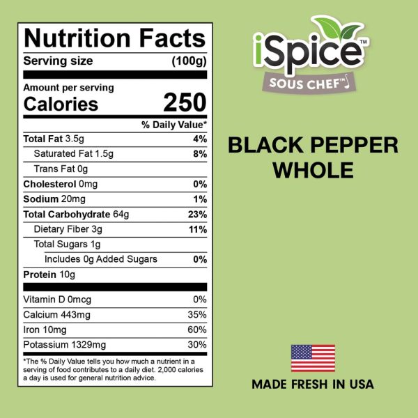 iSpice | Black Pepper Whole | 6.4 oz | Gourmet Spice | Kosher | Halal | Freshly-Milled on Sale