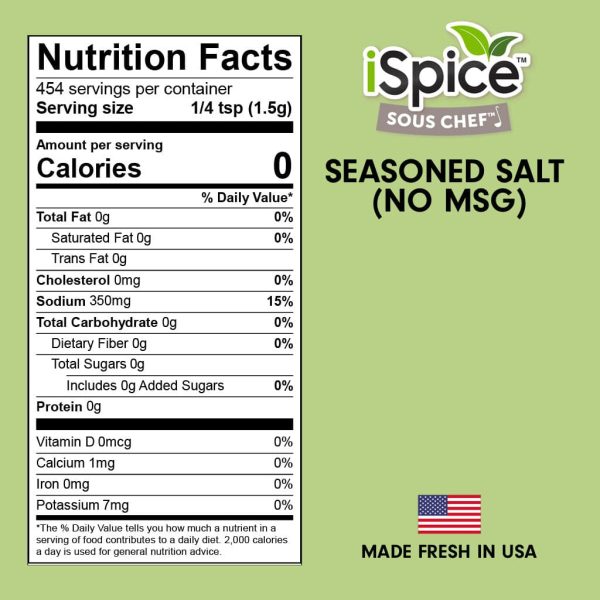 iSpice | Seasoned Salt | No MSG | 12.6 oz | Mixed Spices & Seasonings | Kosher | Culinary staple For Sale