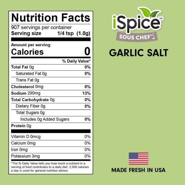 iSpice | Garlic Salt | 11.39 oz | Mixed Spices & Seasonings | Kosher | Halal | Flavorful Blend Discount