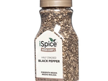 iSpice | Black Pepper Half Cracked | 5.5 oz | Gourmet Spice | Kosher | Halal | Pungent & Zesty For Cheap