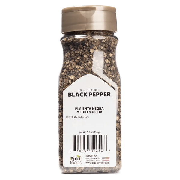 iSpice | Black Pepper Half Cracked | 5.5 oz | Gourmet Spice | Kosher | Halal | Pungent & Zesty For Cheap