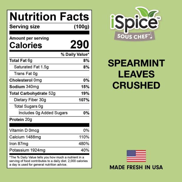 iSpice | Spearmint Leaves Crushed | 1.4 oz | Premium Herbs | Kosher | Refreshing herb For Sale