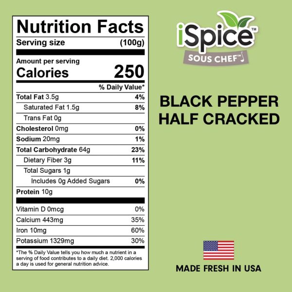 iSpice | Black Pepper Half Cracked | 5.5 oz | Gourmet Spice | Kosher | Halal | Pungent & Zesty For Cheap