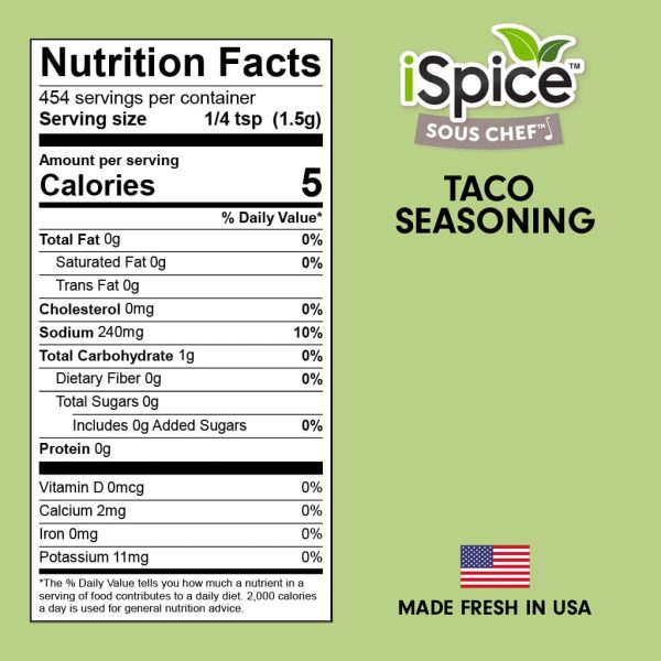 iSpice | Taco Seasoning | 7.1 oz | Mixed Spices & Seasonings | Kosher | Savory kick For Sale